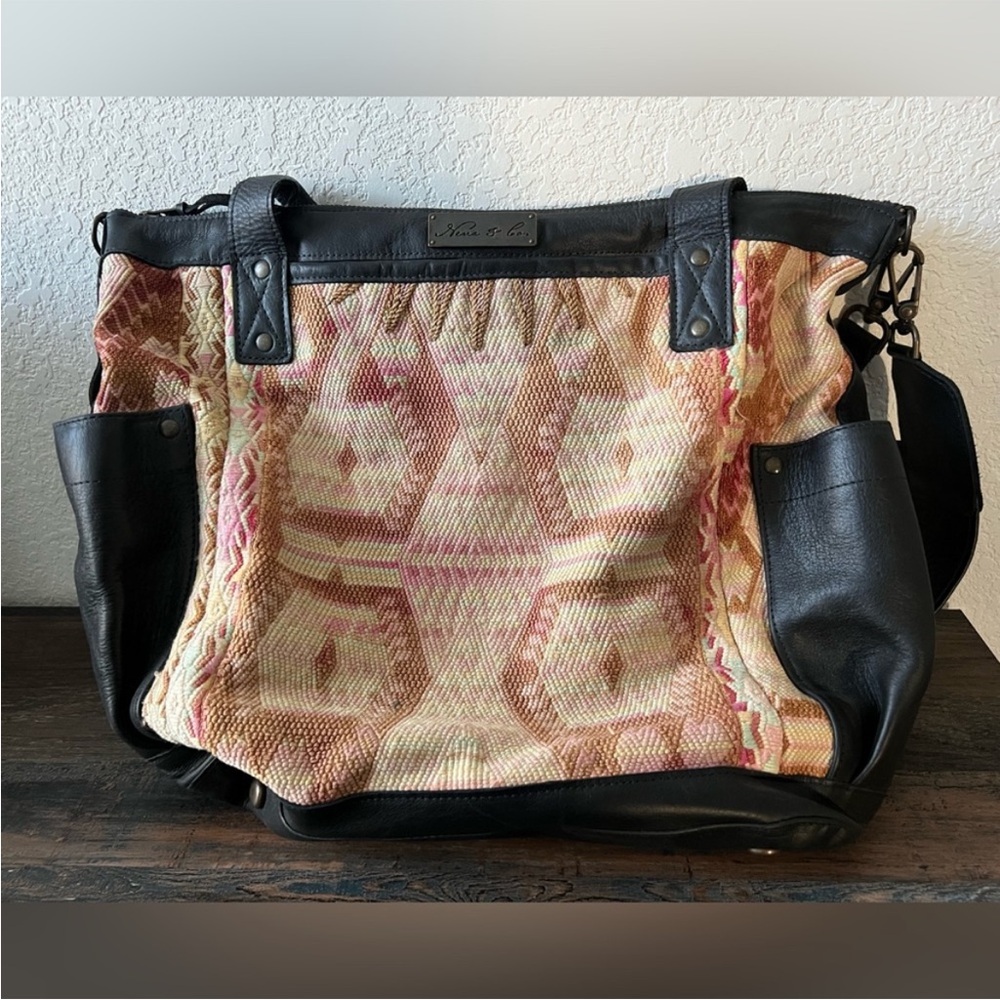Nena & Co. Convertible Backpack Tote Bag Black Leather Tribal Geometric Woven - Picture 6 of 14